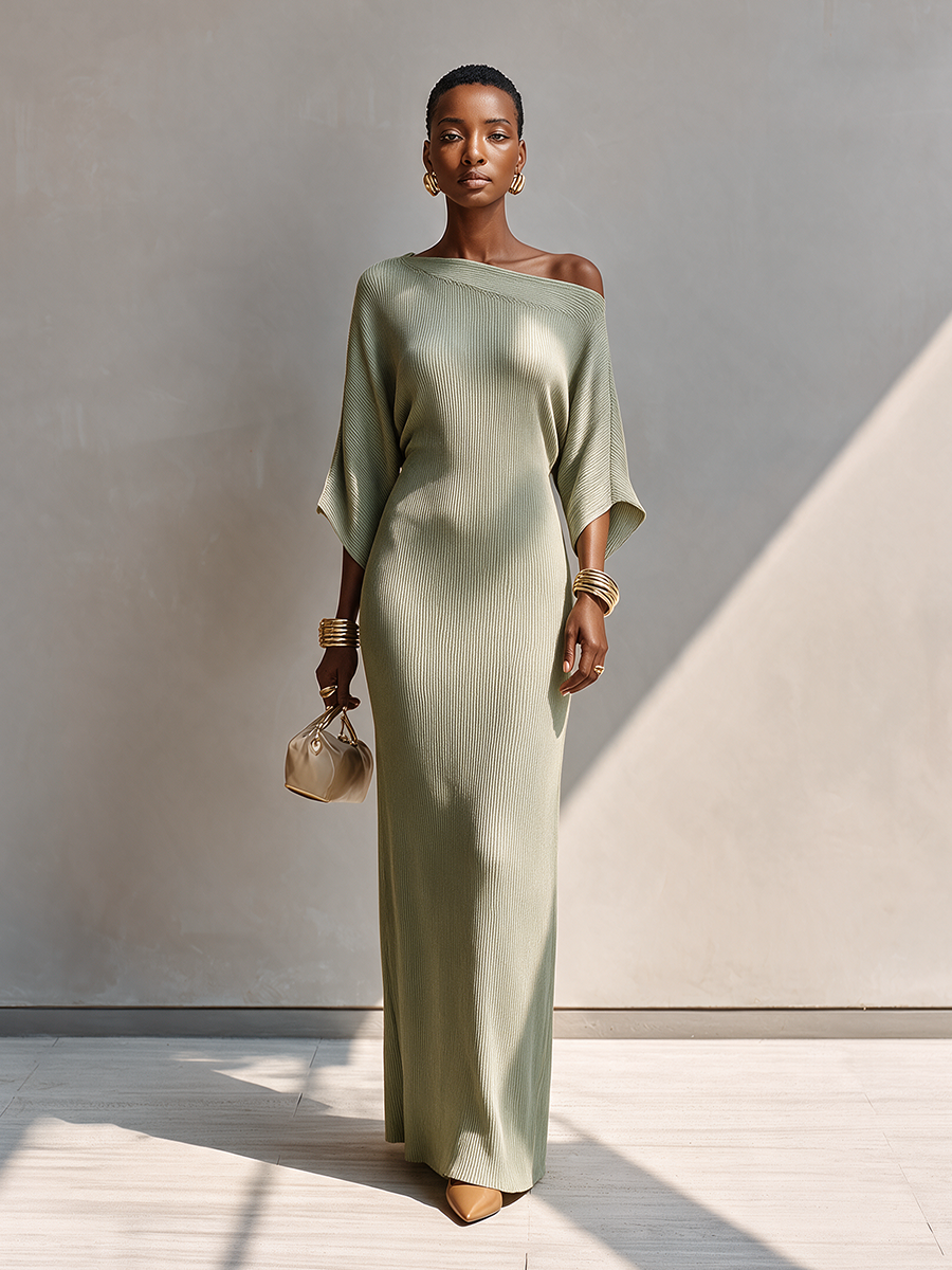 Women's Asymmetric Three-Quarter-Sleeve Slim Maxi Dress MDZ2693H5CMX