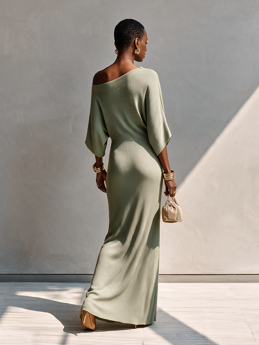 Women's Asymmetric Three-Quarter-Sleeve Slim Maxi Dress MDZ2693H5CMX