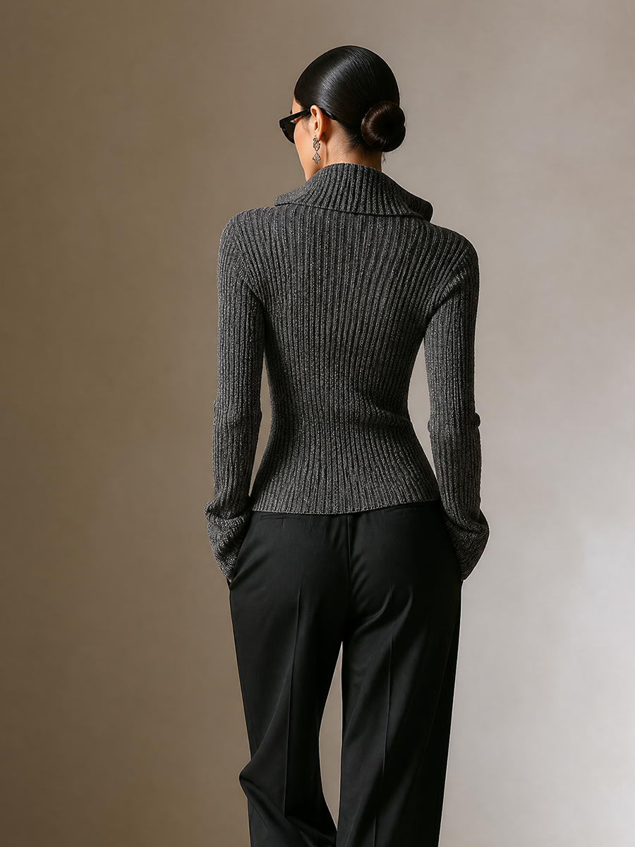 Women's Zip‑Front Cutout Knit Top MDZ2621H0LYL