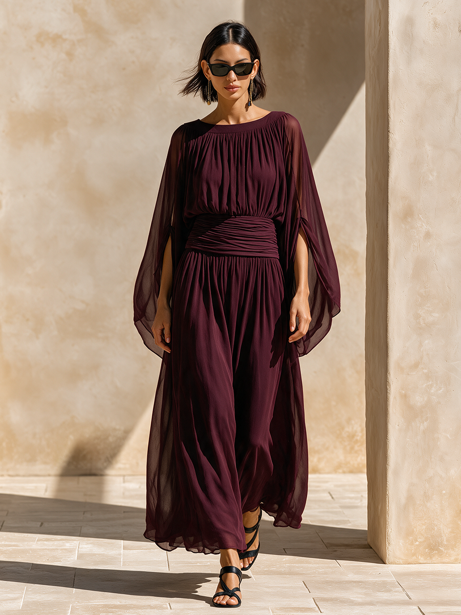 Women's Cape‑Sleeve Chiffon Maxi Dress MDZ2653H7LYL