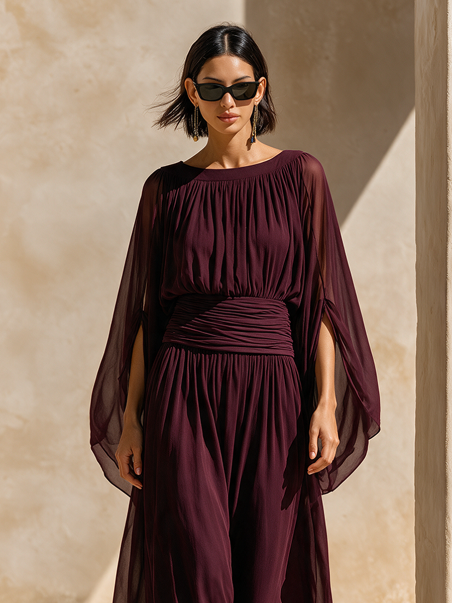 Women's Cape‑Sleeve Chiffon Maxi Dress MDZ2653H7LYL