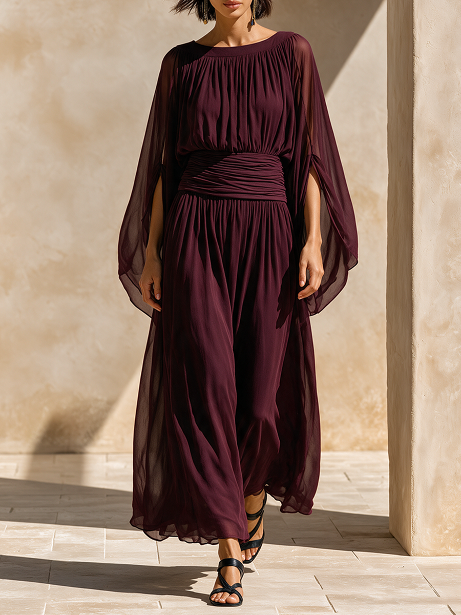 Women's Cape‑Sleeve Chiffon Maxi Dress MDZ2653H7LYL