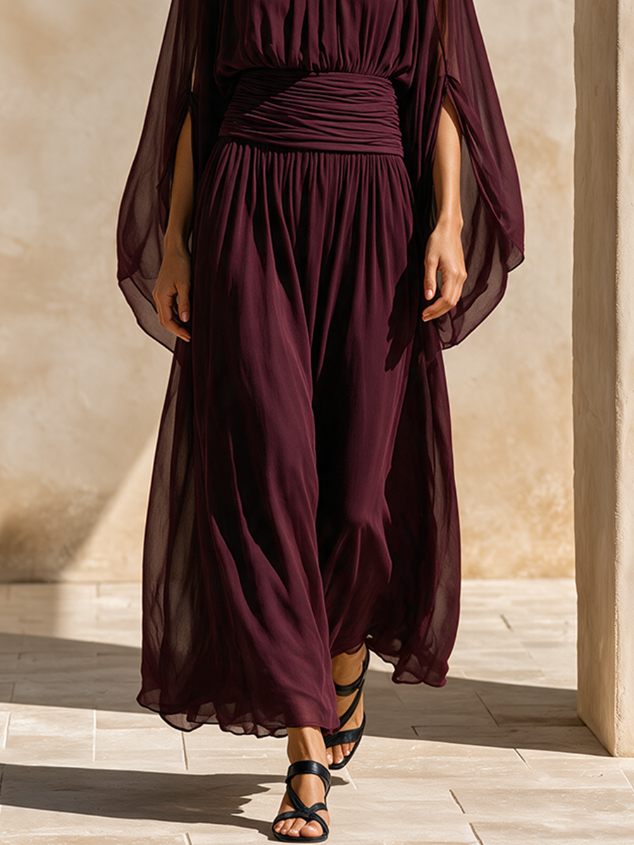 Women's Cape‑Sleeve Chiffon Maxi Dress MDZ2653H7LYL