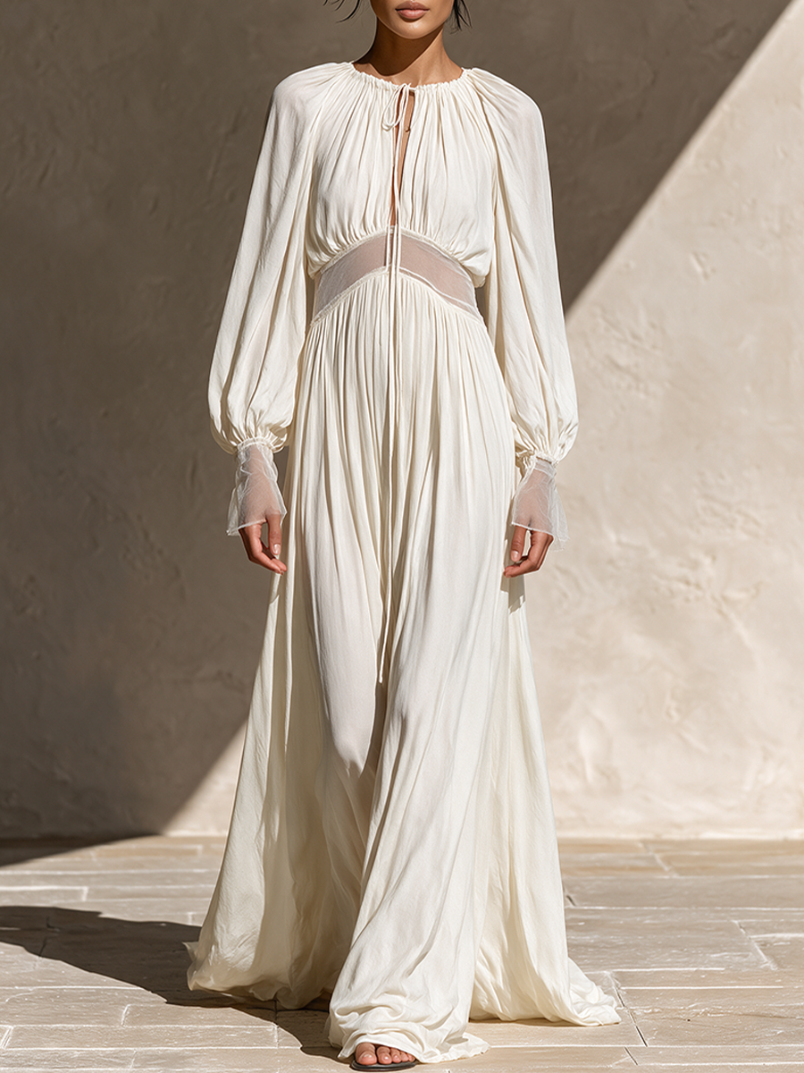 Women's Sheer‑Panel Boho Maxi Dress MDZ2647H6LYL