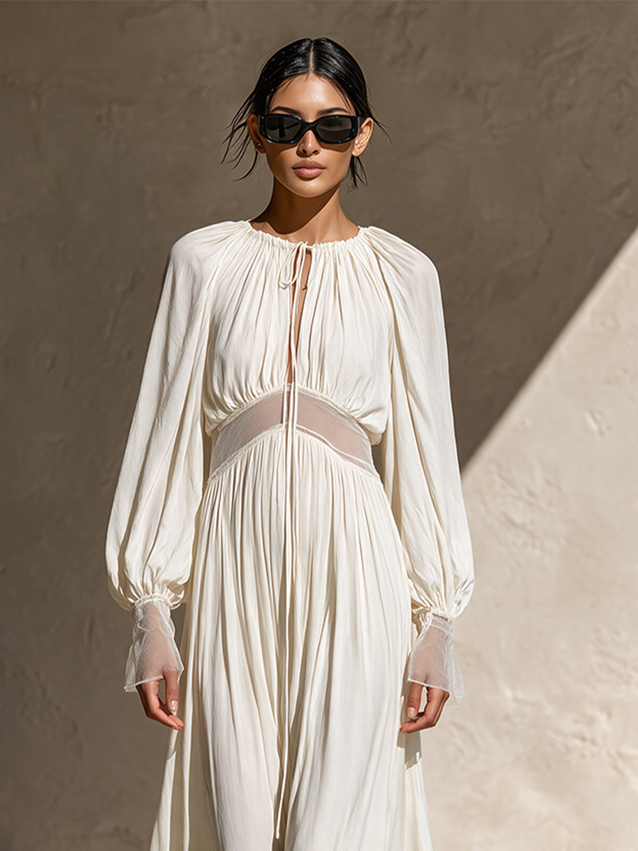 Women's Sheer‑Panel Boho Maxi Dress MDZ2647H6LYL