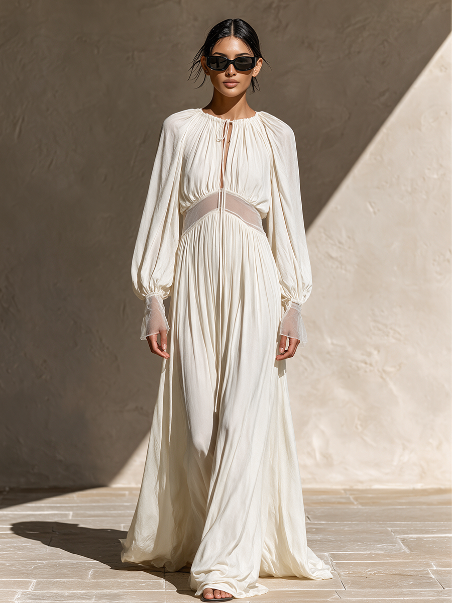 Women's Sheer‑Panel Boho Maxi Dress MDZ2647H6LYL