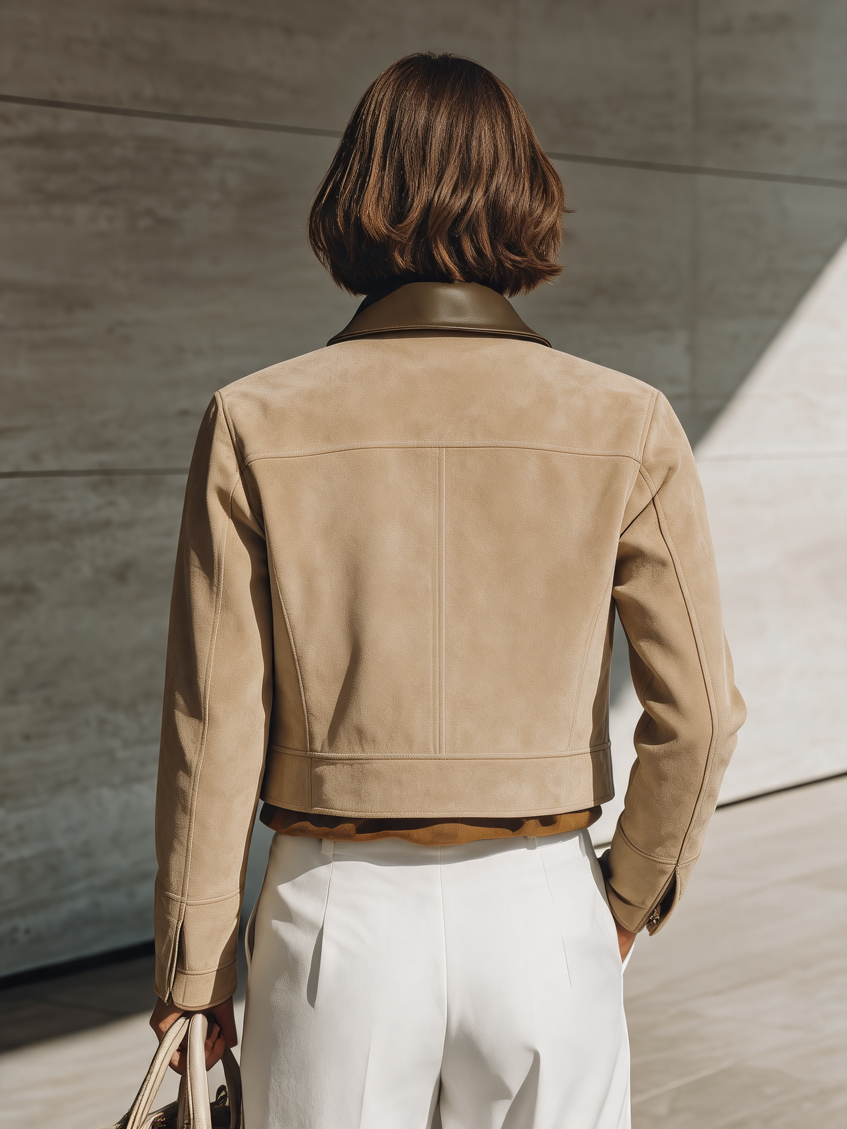 Women's Collared Zip Front Pocket Khaki Jacket MDZ2747H9YZJ
