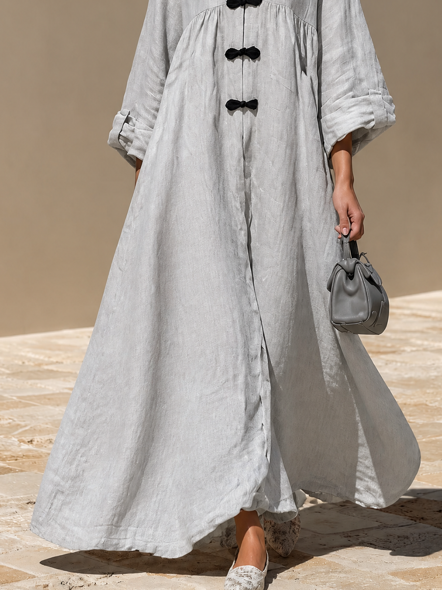 Women's Frog‑Button Linen Resort Maxi Dress MDZ2743H9LYL