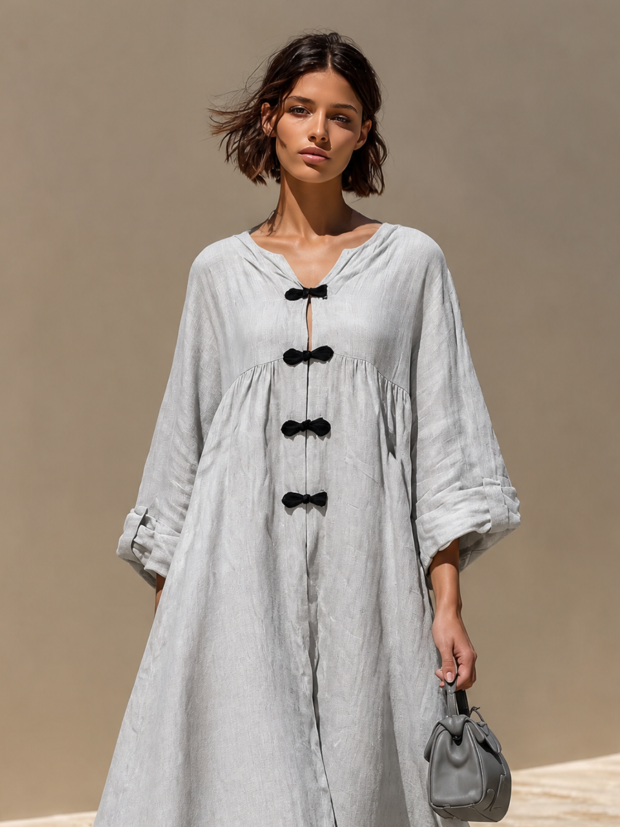 Women's Frog‑Button Linen Resort Maxi Dress MDZ2743H9LYL
