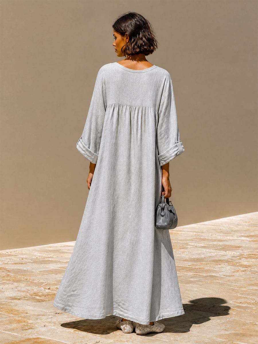 Women's Frog‑Button Linen Resort Maxi Dress MDZ2743H9LYL