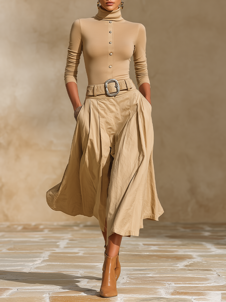 Women's Belted Pleated Office Two‑Piece Set MDZ2709H5LYL