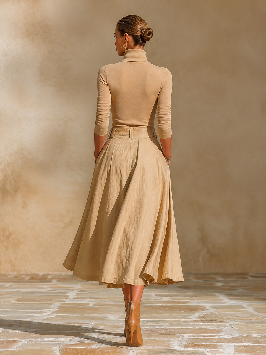 Women's Belted Pleated Office Two‑Piece Set MDZ2709H5LYL