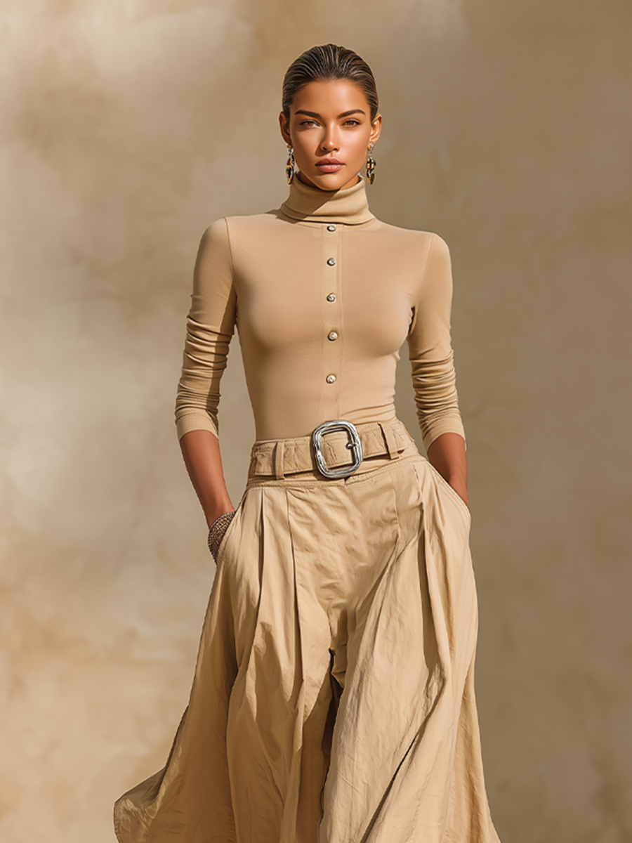 Women's Belted Pleated Office Two‑Piece Set MDZ2709H5LYL