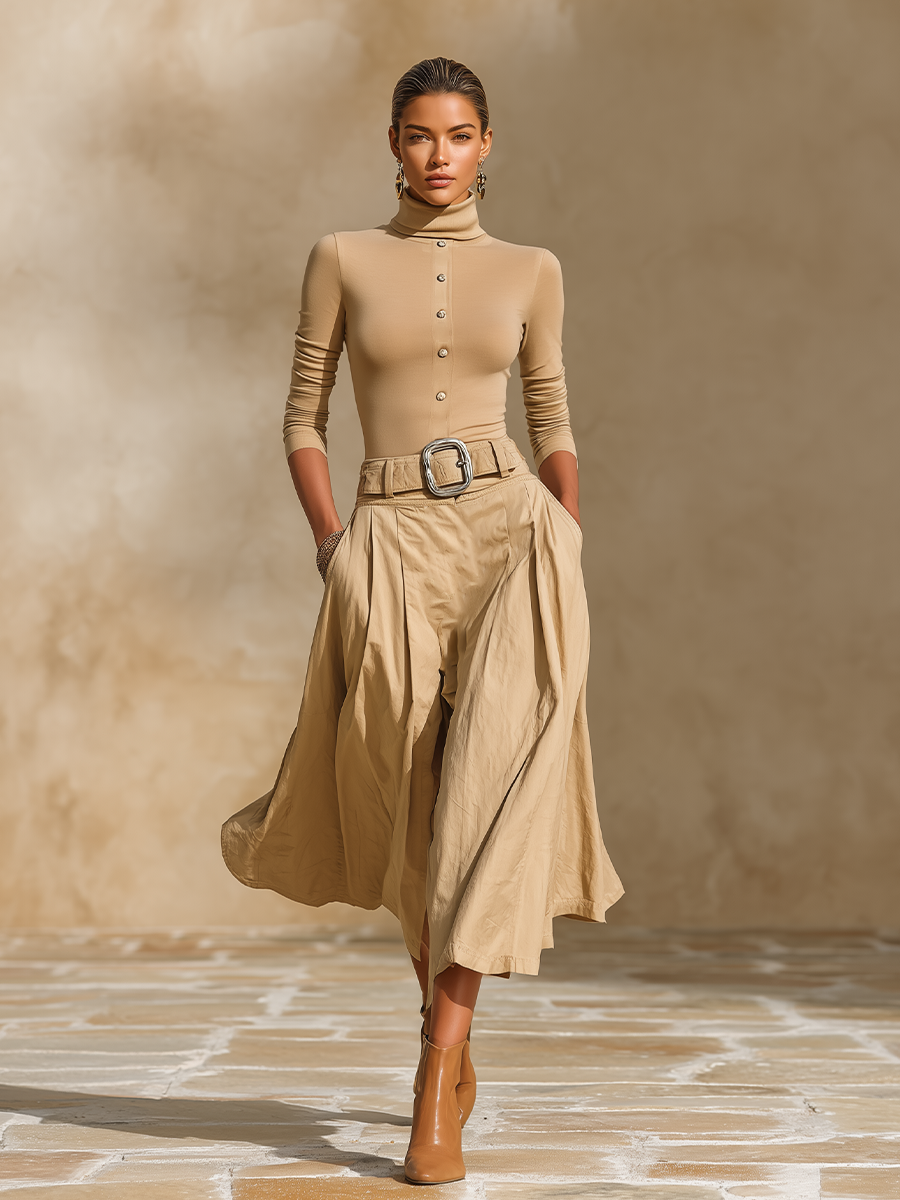 Women's Belted Pleated Office Two‑Piece Set MDZ2709H5LYL