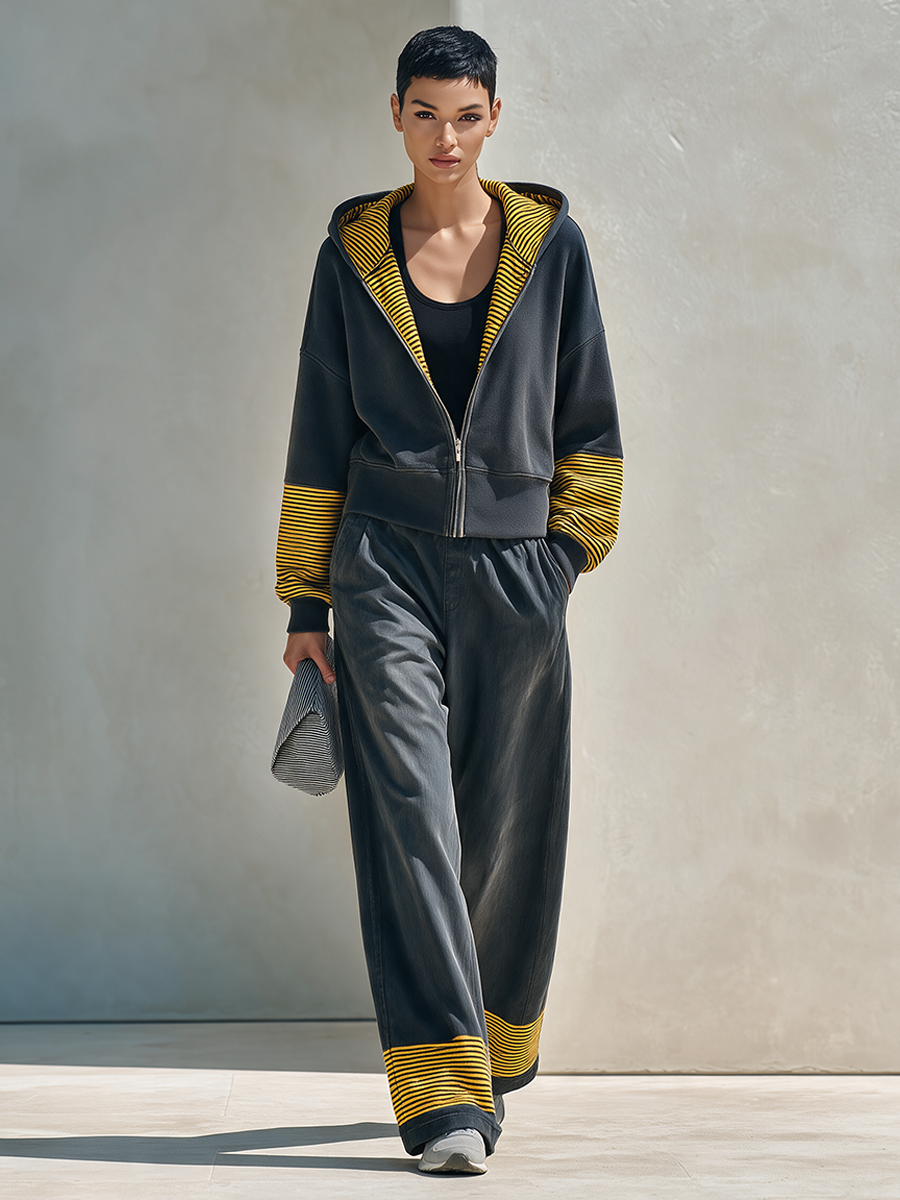 Women's Color-Block Striped Hooded Sweatshirt & Pants Set MDZ2773H7ZRK