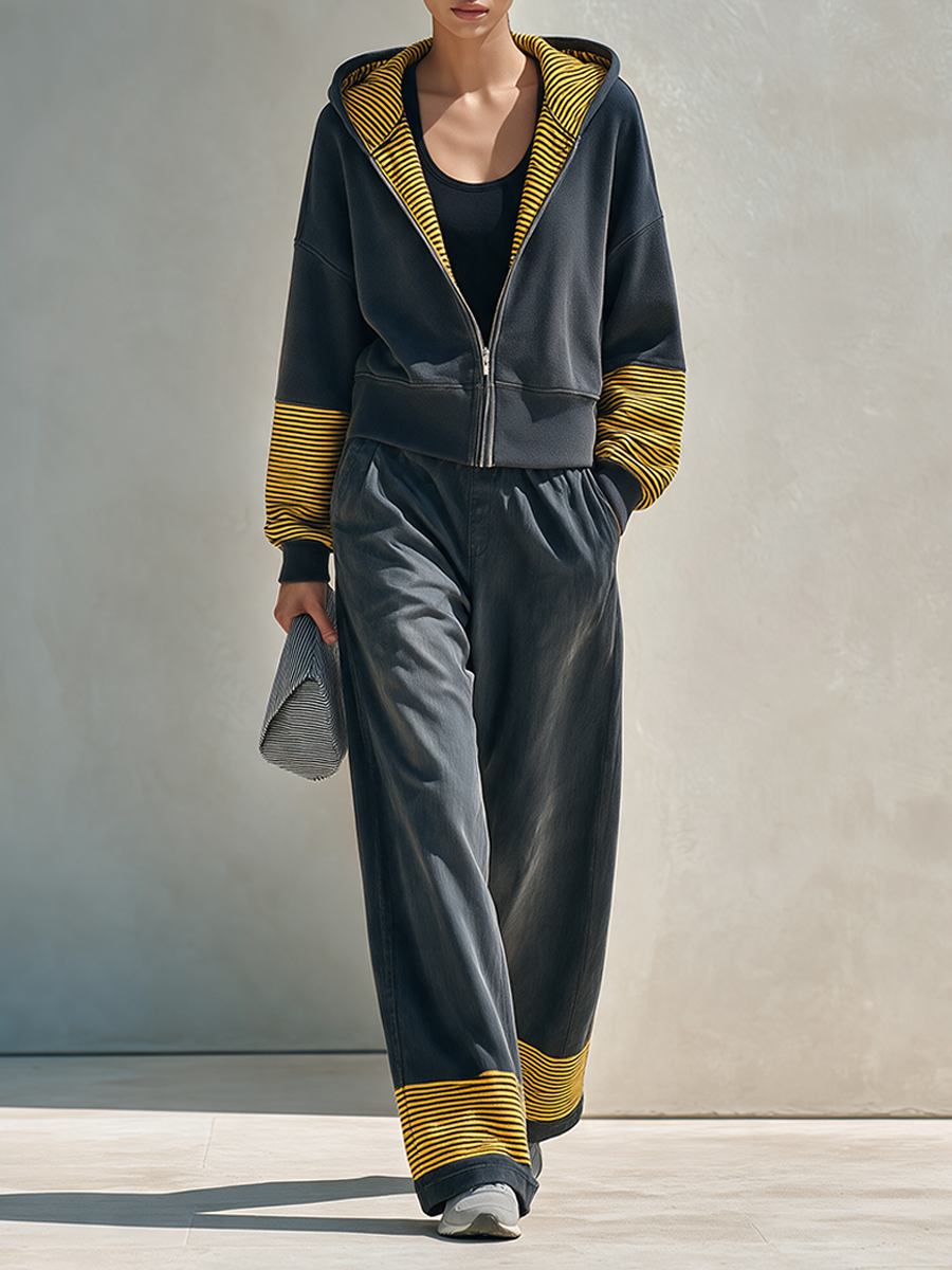Women's Color-Block Striped Hooded Sweatshirt & Pants Set MDZ2773H7ZRK