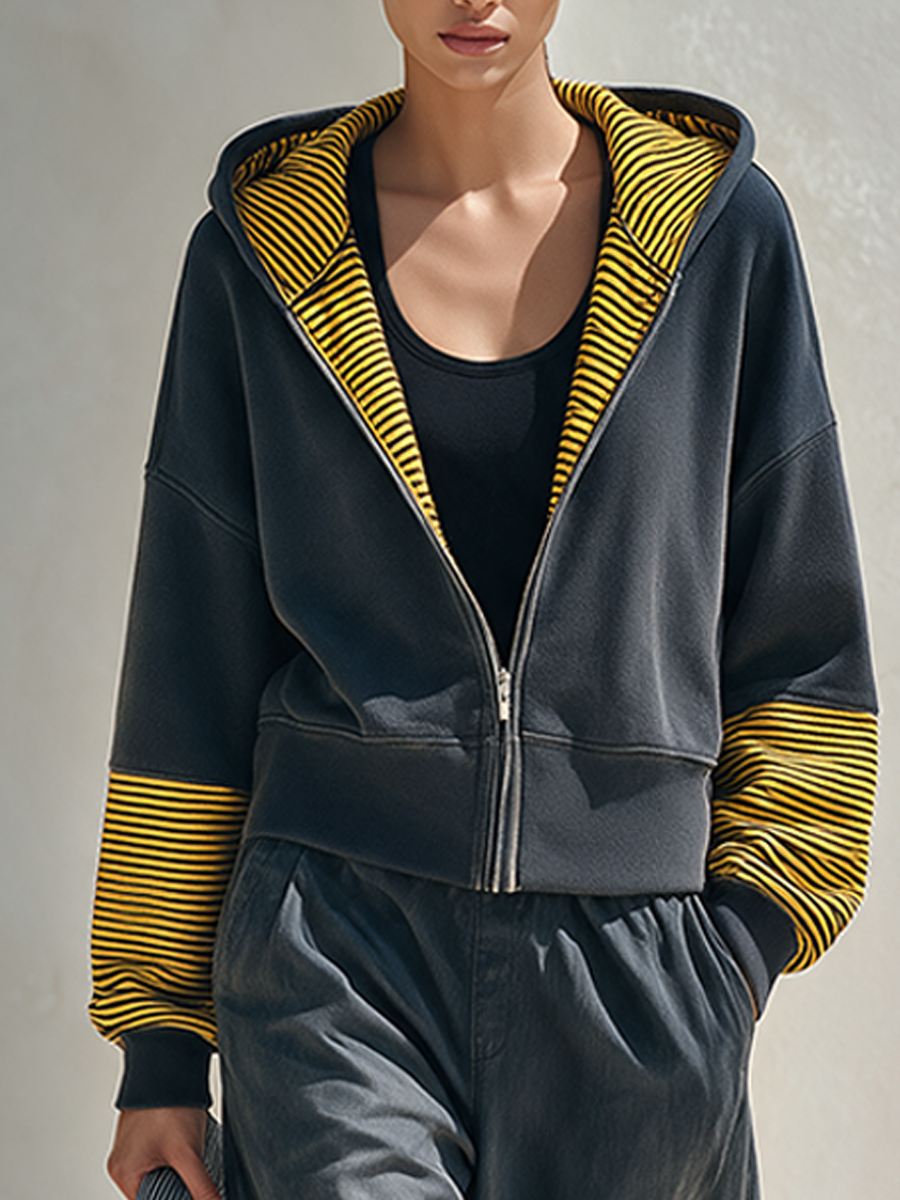 Women's Color-Block Striped Hooded Sweatshirt & Pants Set MDZ2773H7ZRK