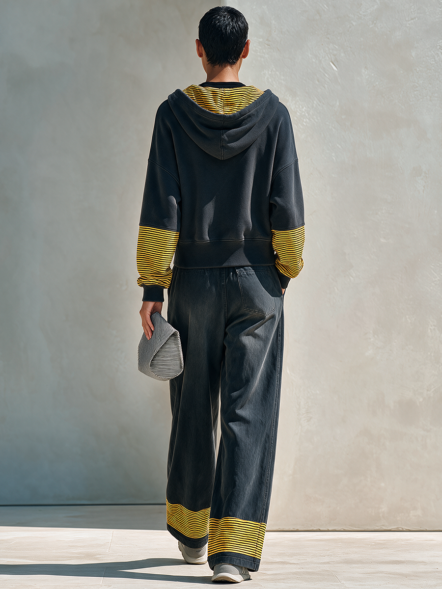Women's Color-Block Striped Hooded Sweatshirt & Pants Set MDZ2773H7ZRK