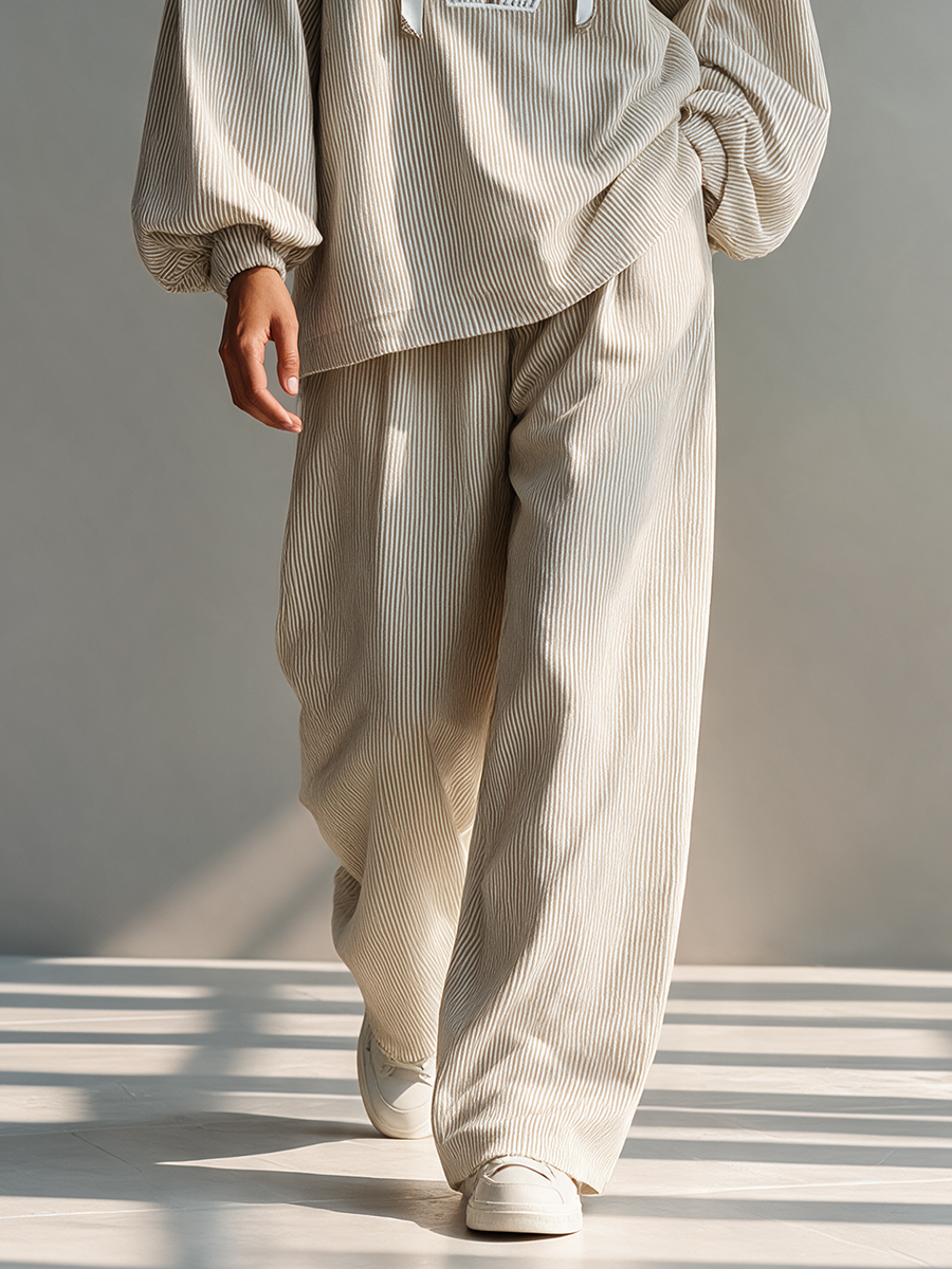 Women's Hooded Half-Zip Drop-Shoulder Oversized Pullover And Wide-Leg Pants Two-Piece Set MDZ2588H1CMX