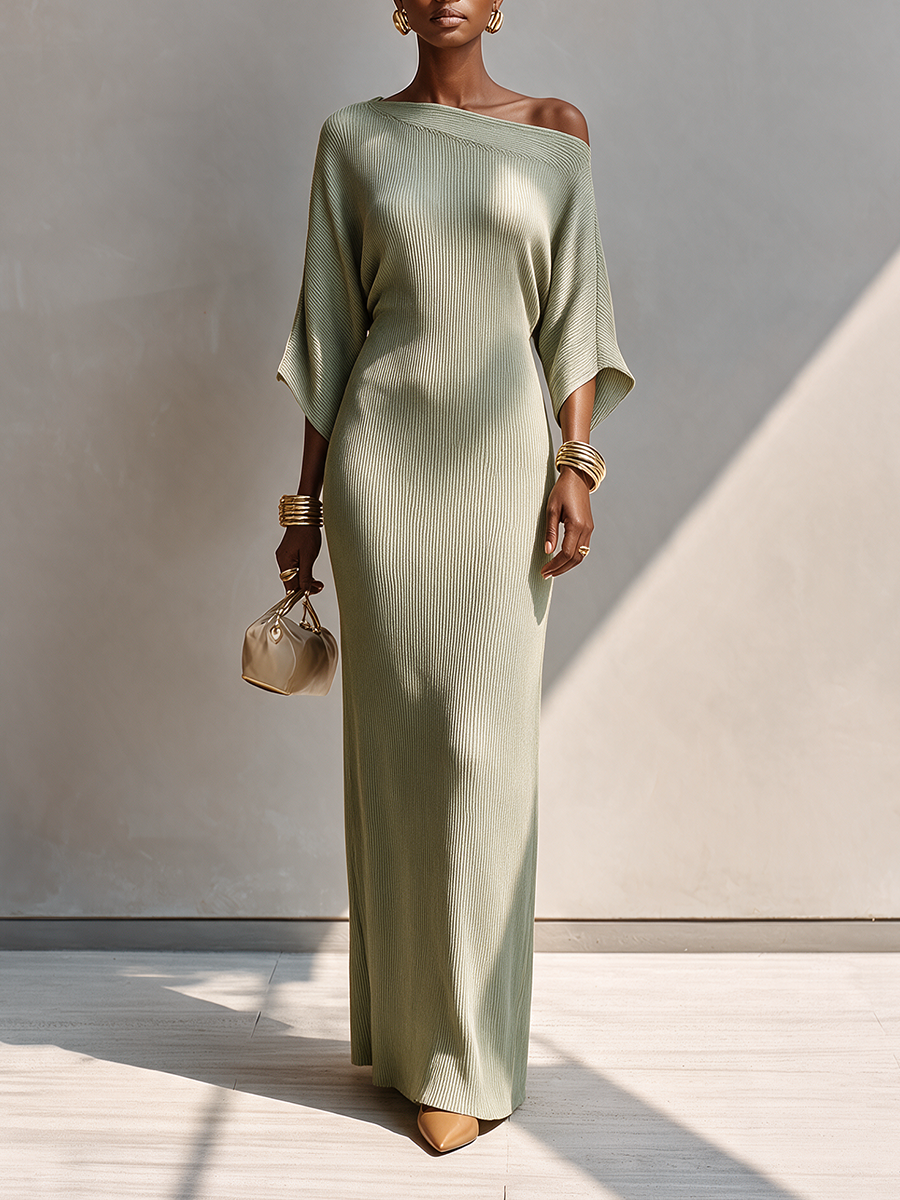 Women's Asymmetric Three-Quarter-Sleeve Slim Maxi Dress MDZ2693H5CMX