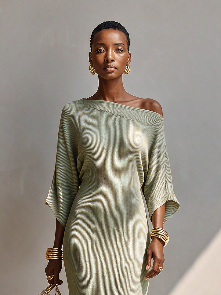 Women's Asymmetric Three-Quarter-Sleeve Slim Maxi Dress MDZ2693H5CMX