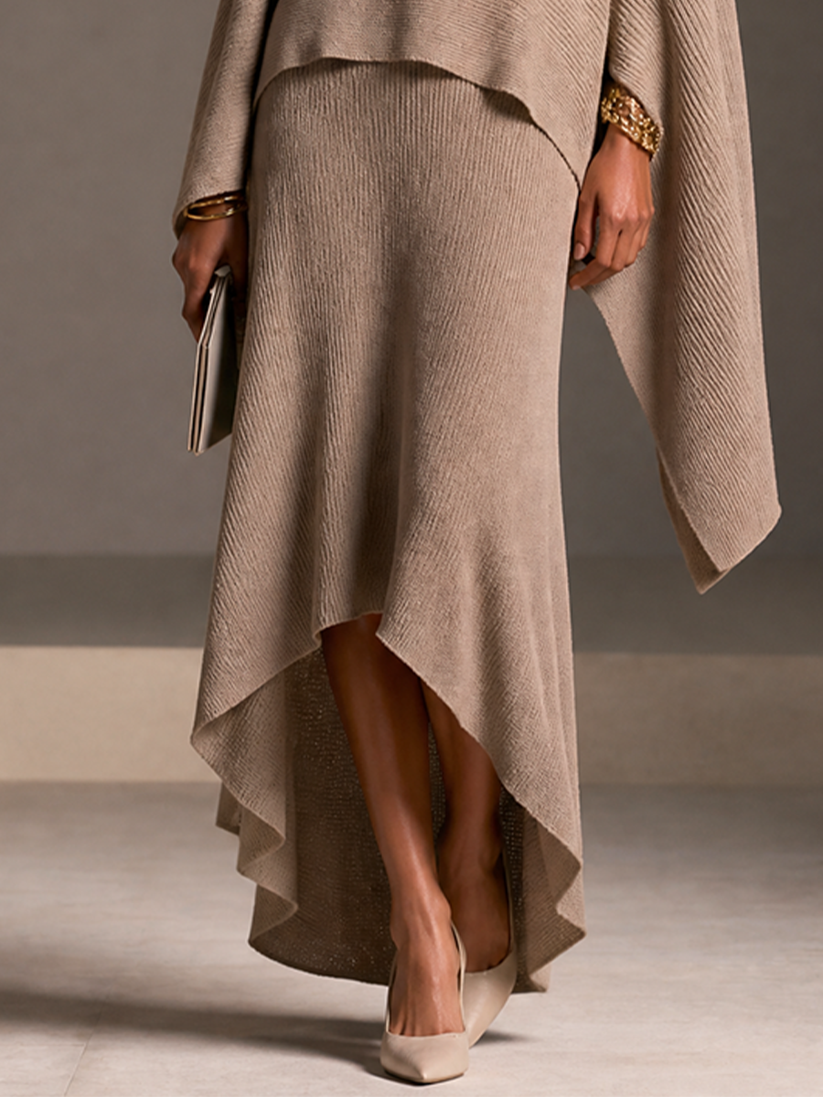 Women's High-Low Hem Elegant Knit Midi Skirt MDZ2819H4GMJ