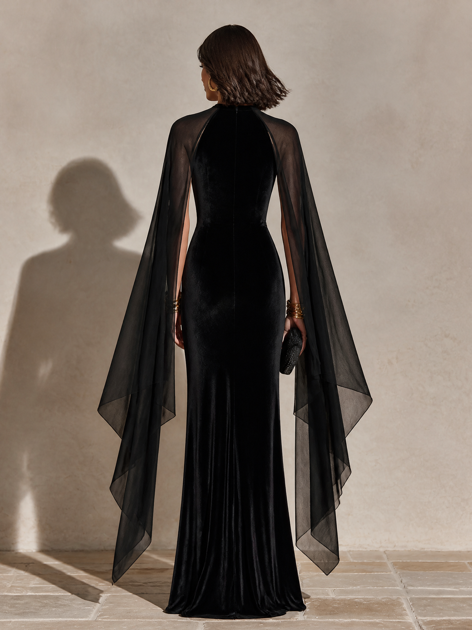 Women's Cape‑Overlay Velvet Maxi Dress MDZ2878H0LYL
