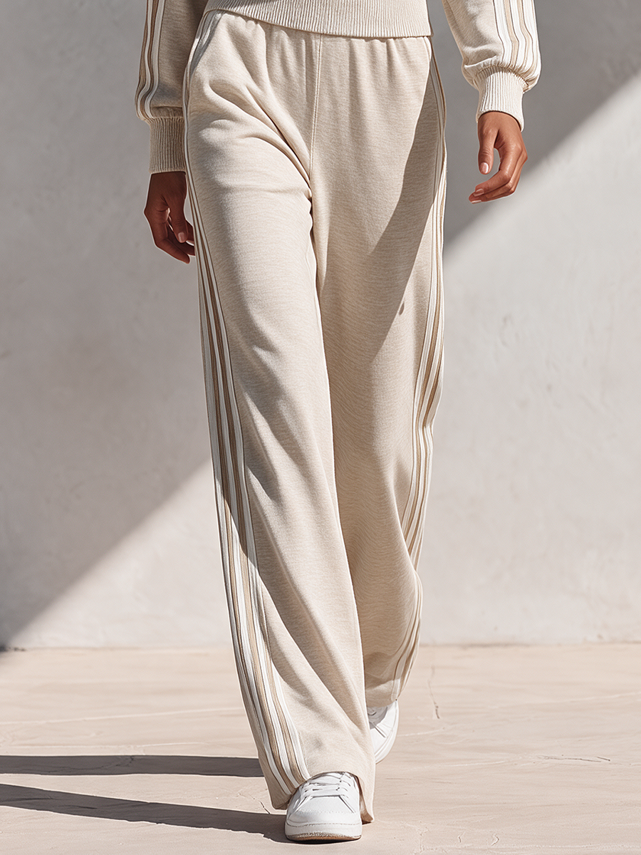 Women's Half-Zip Stand-Collar Knit Tracksuit With Side Stripes MDZ2819H0ZRK