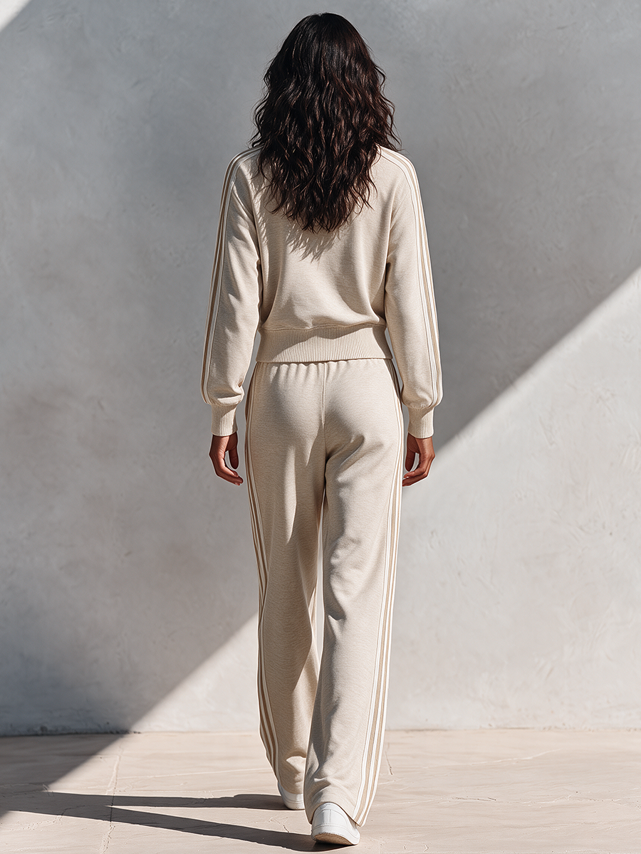 Women's Half-Zip Stand-Collar Knit Tracksuit With Side Stripes MDZ2819H0ZRK