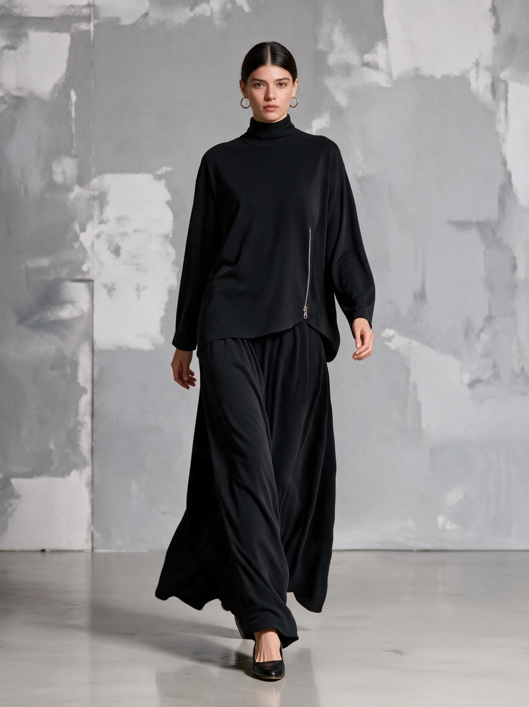 Women's Casual Black Stretch Knit Long-sleeve Top And Skirt Two-piece Set MDZ2862H2LXY