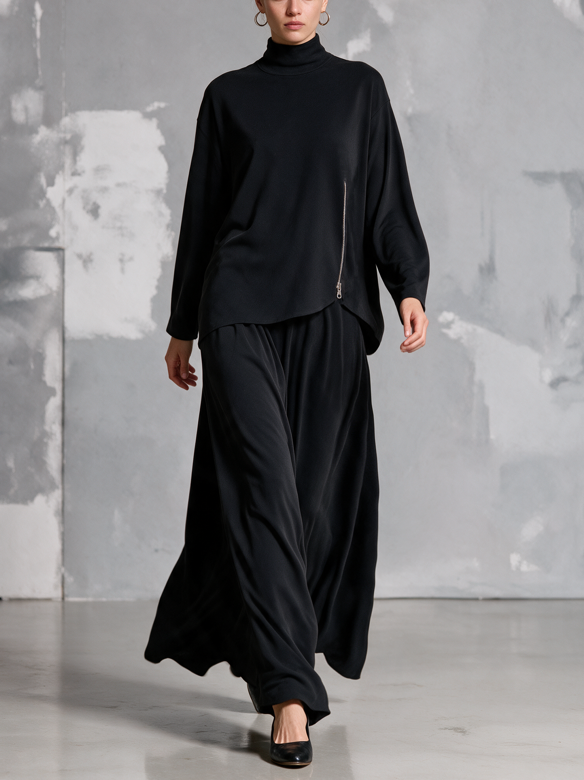 Women's Casual Black Stretch Knit Long-sleeve Top And Skirt Two-piece Set MDZ2862H2LXY