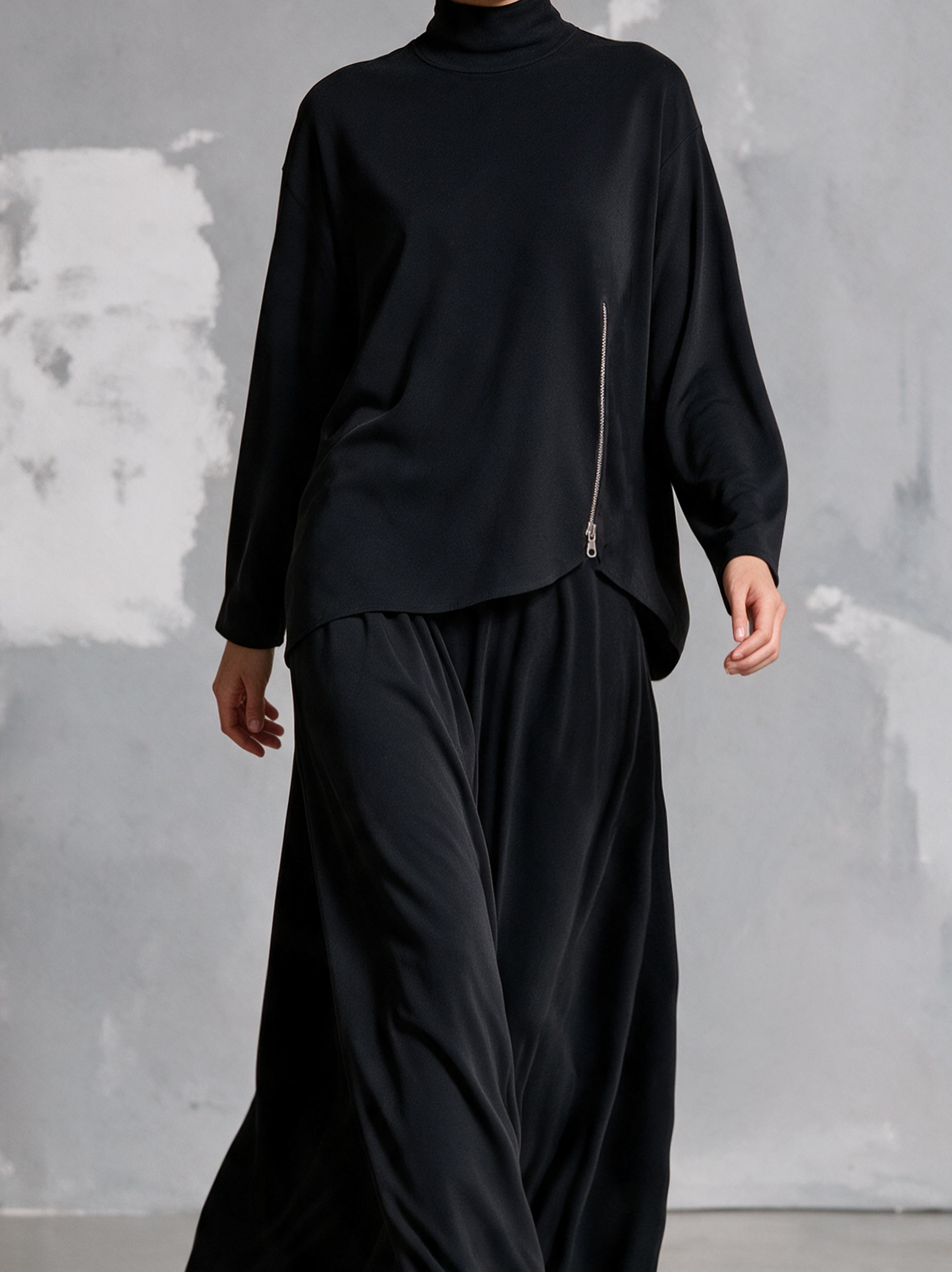 Women's Casual Black Stretch Knit Long-sleeve Top And Skirt Two-piece Set MDZ2862H2LXY