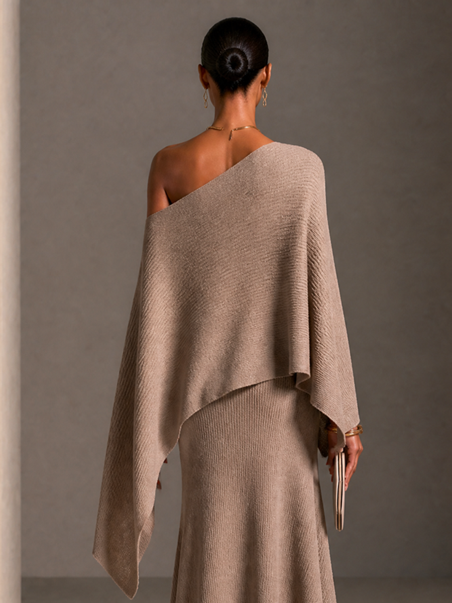 Women's Asymmetrical Off-Shoulder Elegant Knit Batwing Top MDZ2805H8GMJ