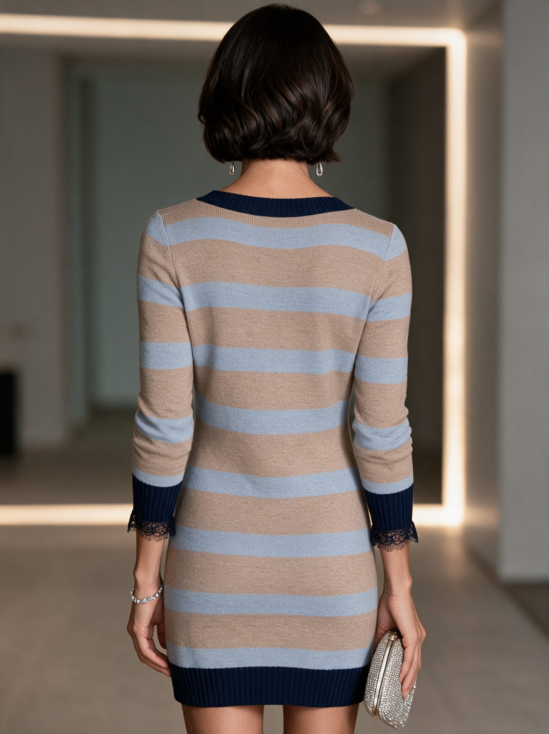 Women's Striped Commuter Knit Zip-Front Mini Dress MDZ2843H3GMJ