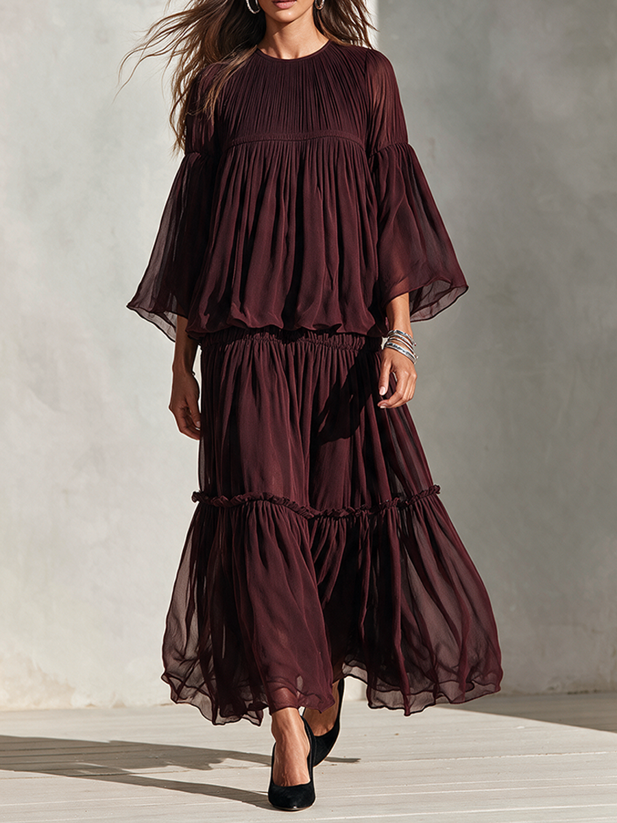 Women's Airy Chiffon Two-Piece Maxi Dress Set MDZ3156H4ZRK