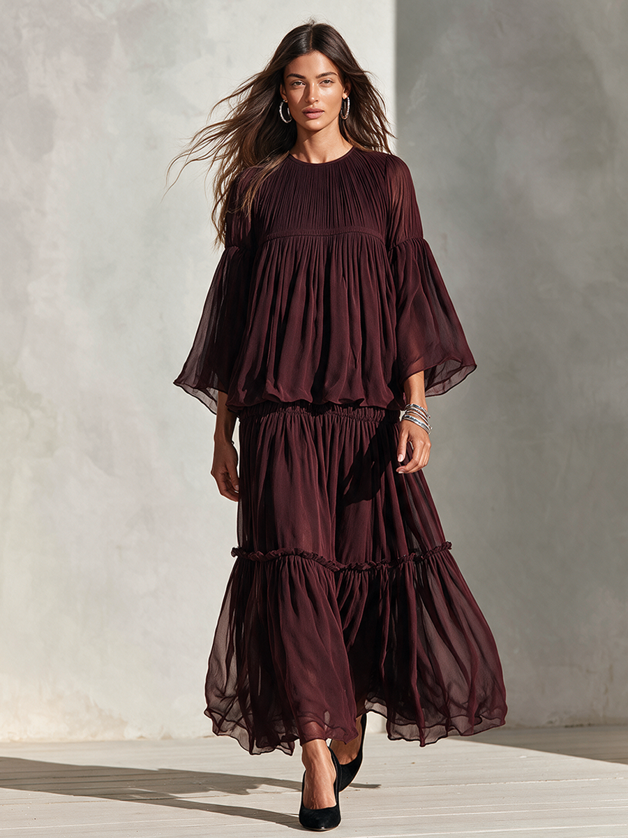Women's Airy Chiffon Two-Piece Maxi Dress Set MDZ3156H4ZRK