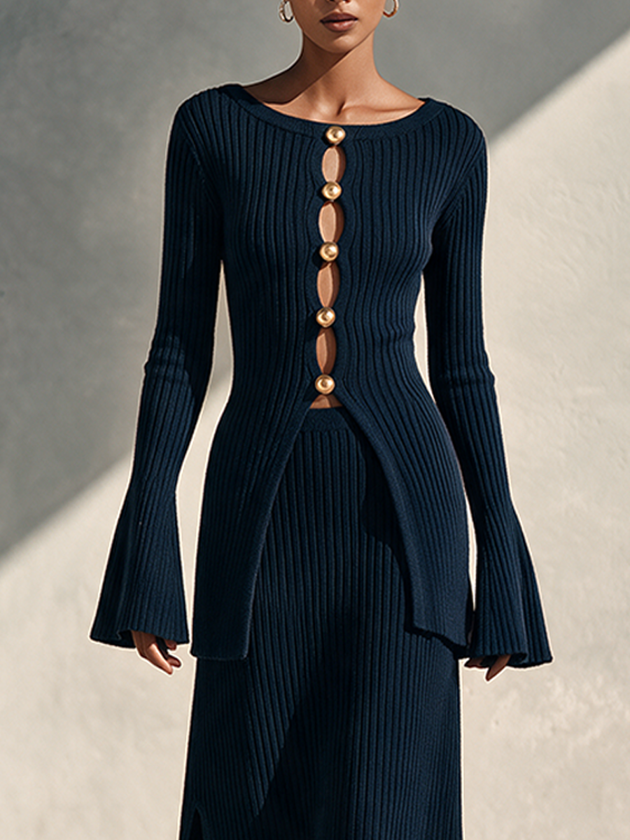 Women's Cut-Out Knit Two-Piece Set With Metal Accents MDZ3188H3ZRK
