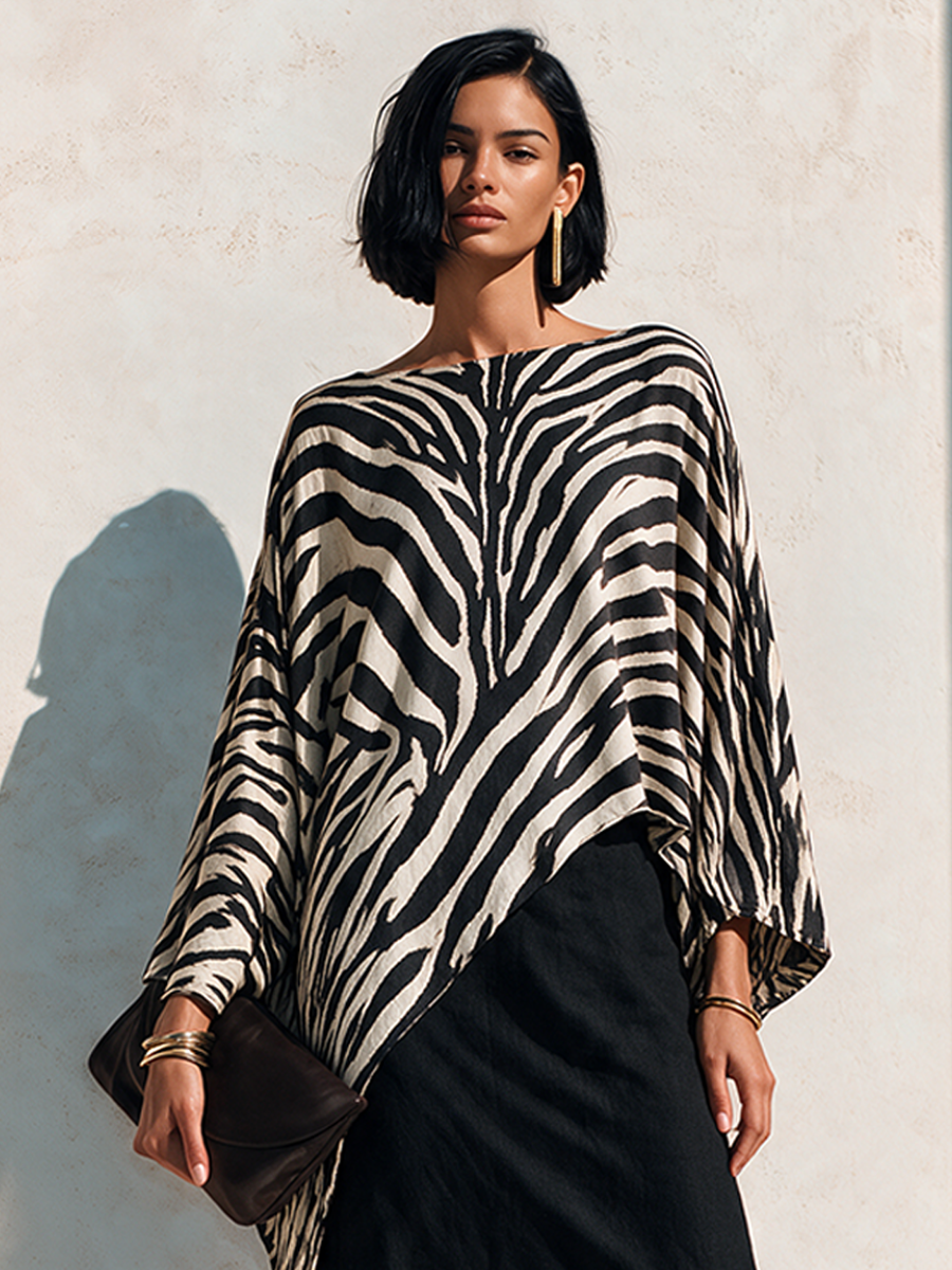 Women's Zebra-Print Asymmetric Hem Cotton-Blend Top MDZ3163H4ZRK