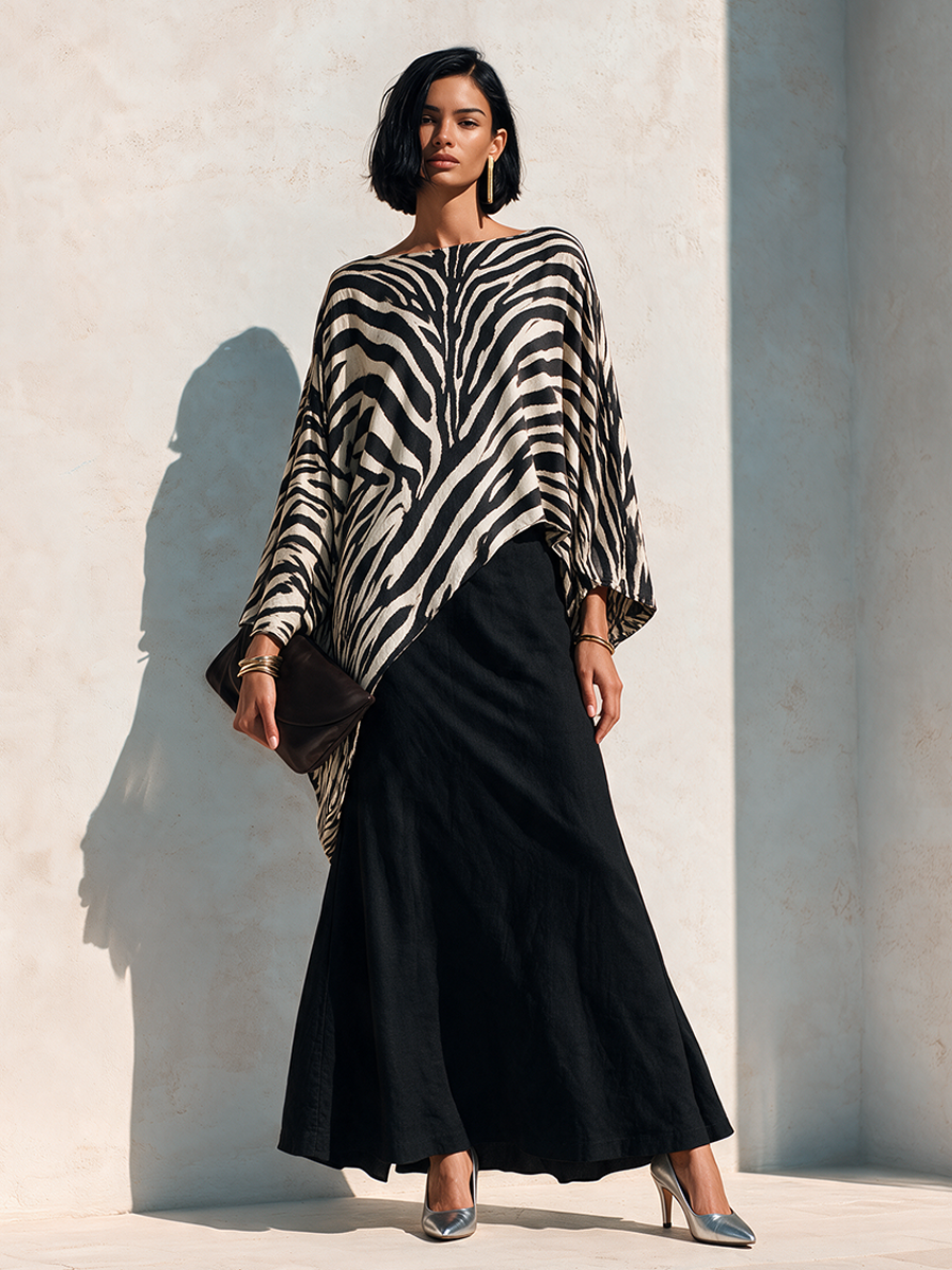 Women's Zebra-Print Asymmetric Hem Cotton-Blend Top MDZ3163H4ZRK