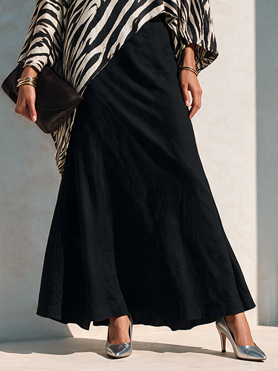Women's Casual Black Full-Sweep Maxi Skirt MDZ3195H9ZRK