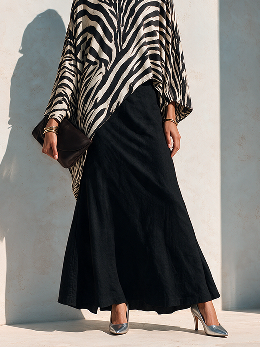 Women's Casual Black Full-Sweep Maxi Skirt MDZ3195H9ZRK