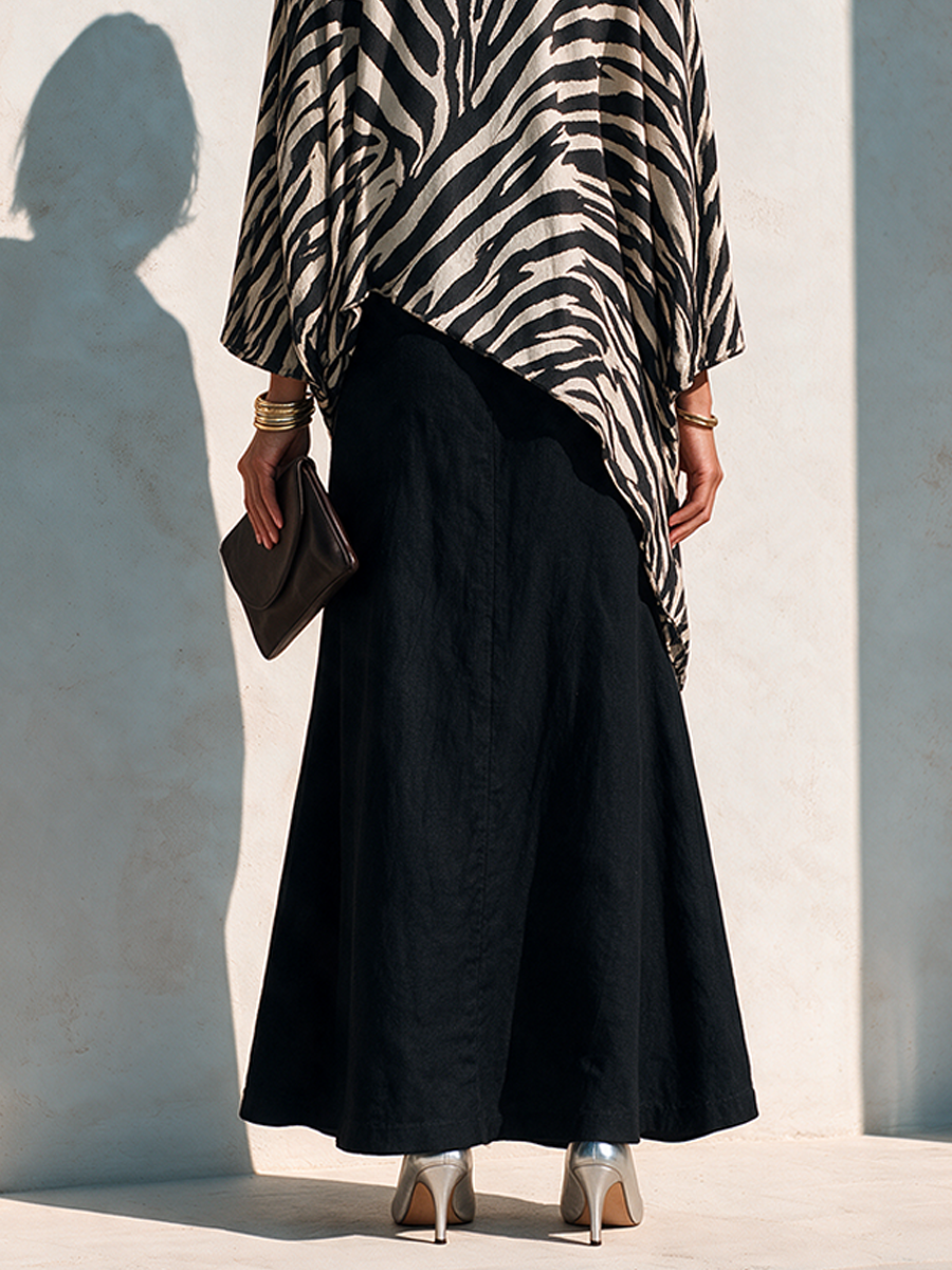 Women's Casual Black Full-Sweep Maxi Skirt MDZ3195H9ZRK