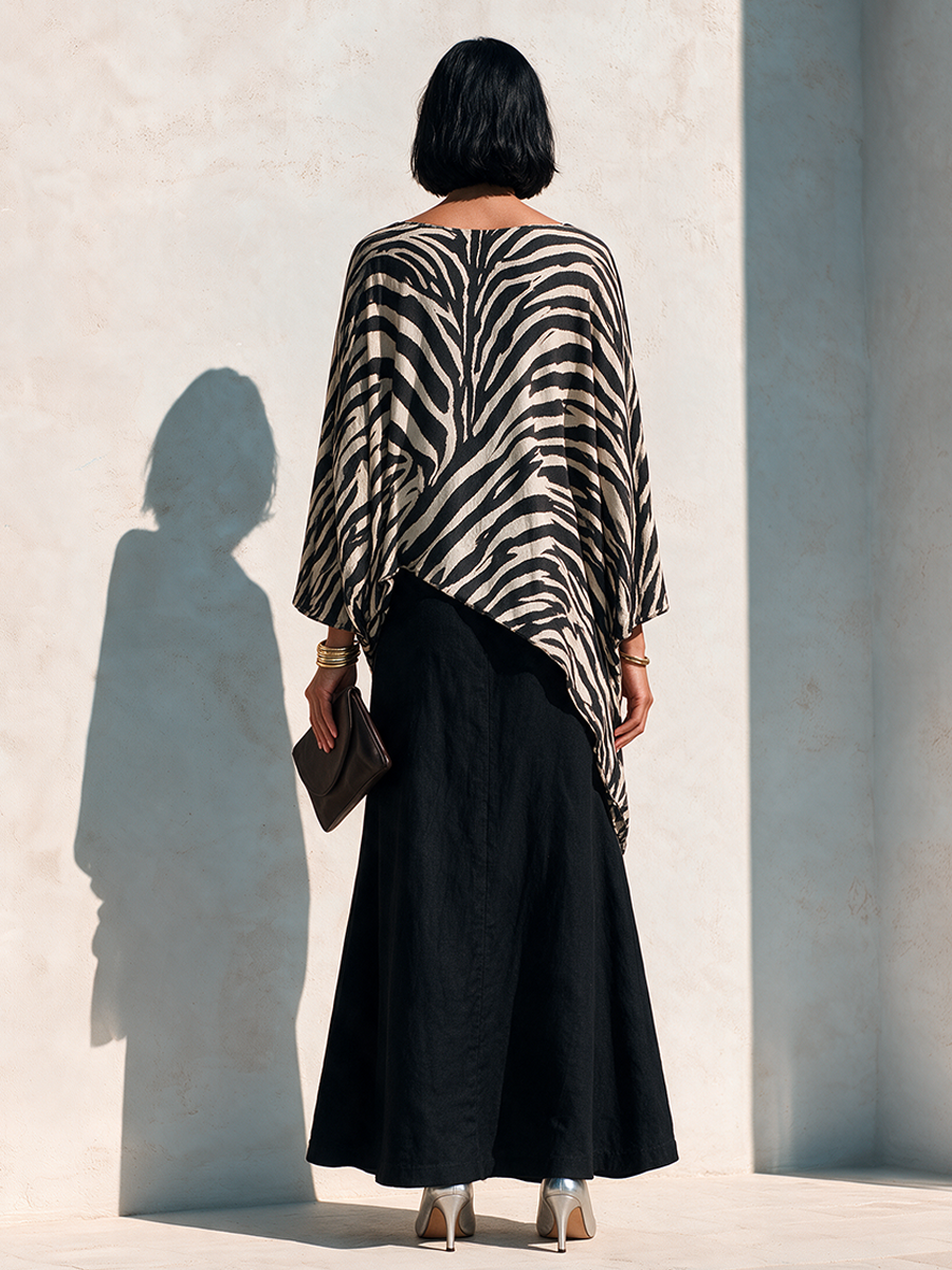 Women's Zebra-Print Asymmetric Hem Top & Cotton-Blend Skirt Set MDZ3135H8ZRK