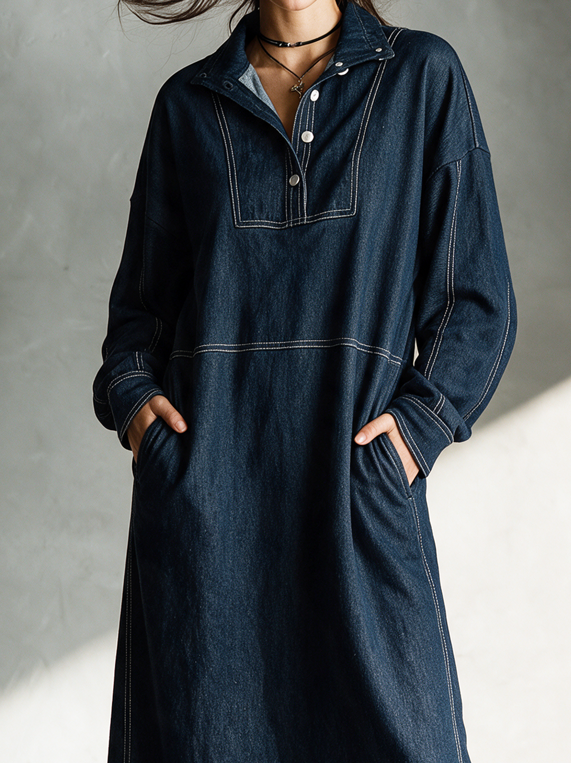 Women's Casual Long-Sleeve Denim Maxi Dress MDZ3122H6LXY