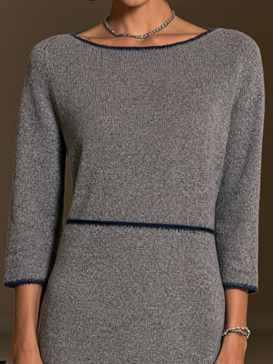 Women's Contrast Trim Commuter Knit Midi Dress MDZ3168H2GMJ