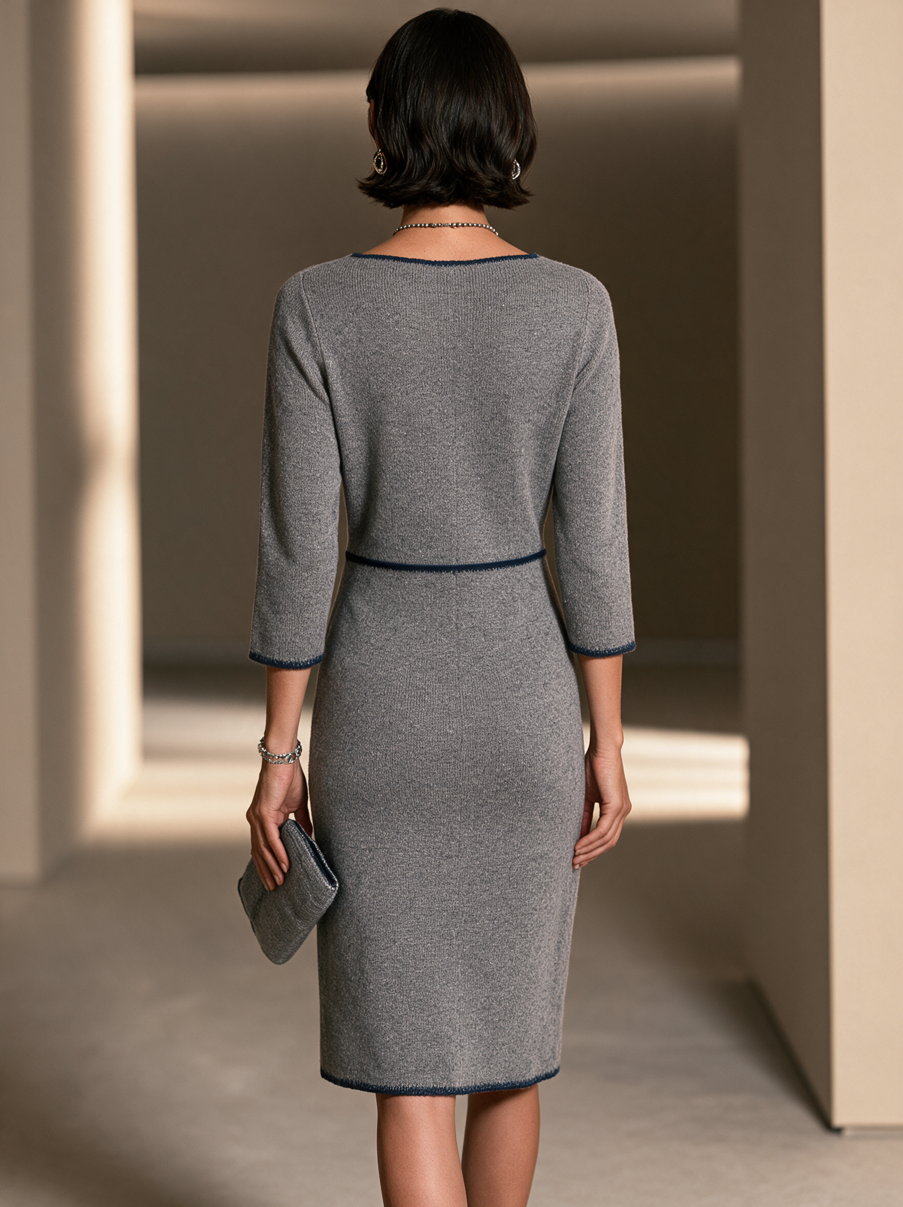 Women's Contrast Trim Commuter Knit Midi Dress MDZ3168H2GMJ