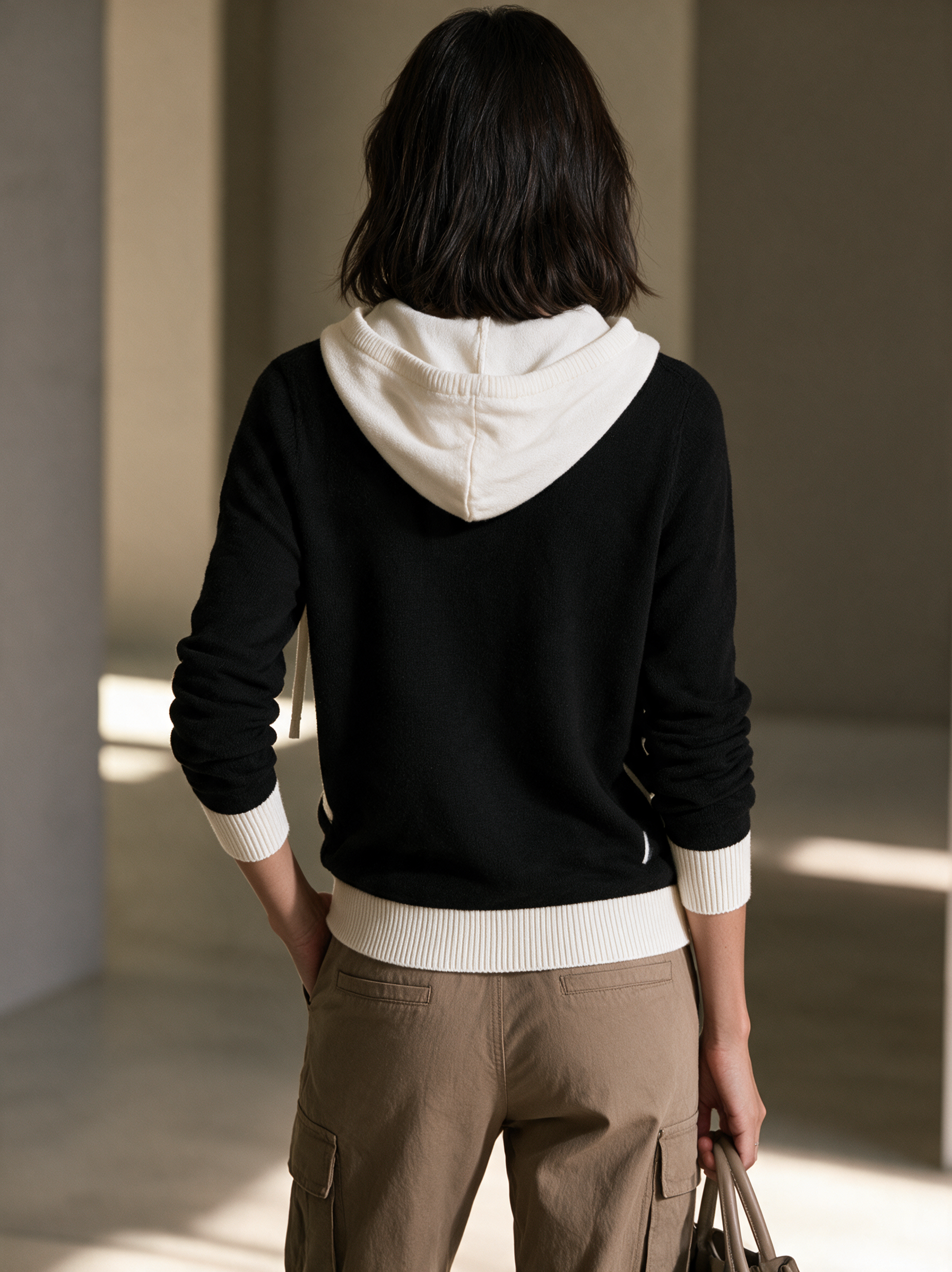 Women's Contrast Hooded Casual Knit Zip Jacket MDZ3184H2GMJ