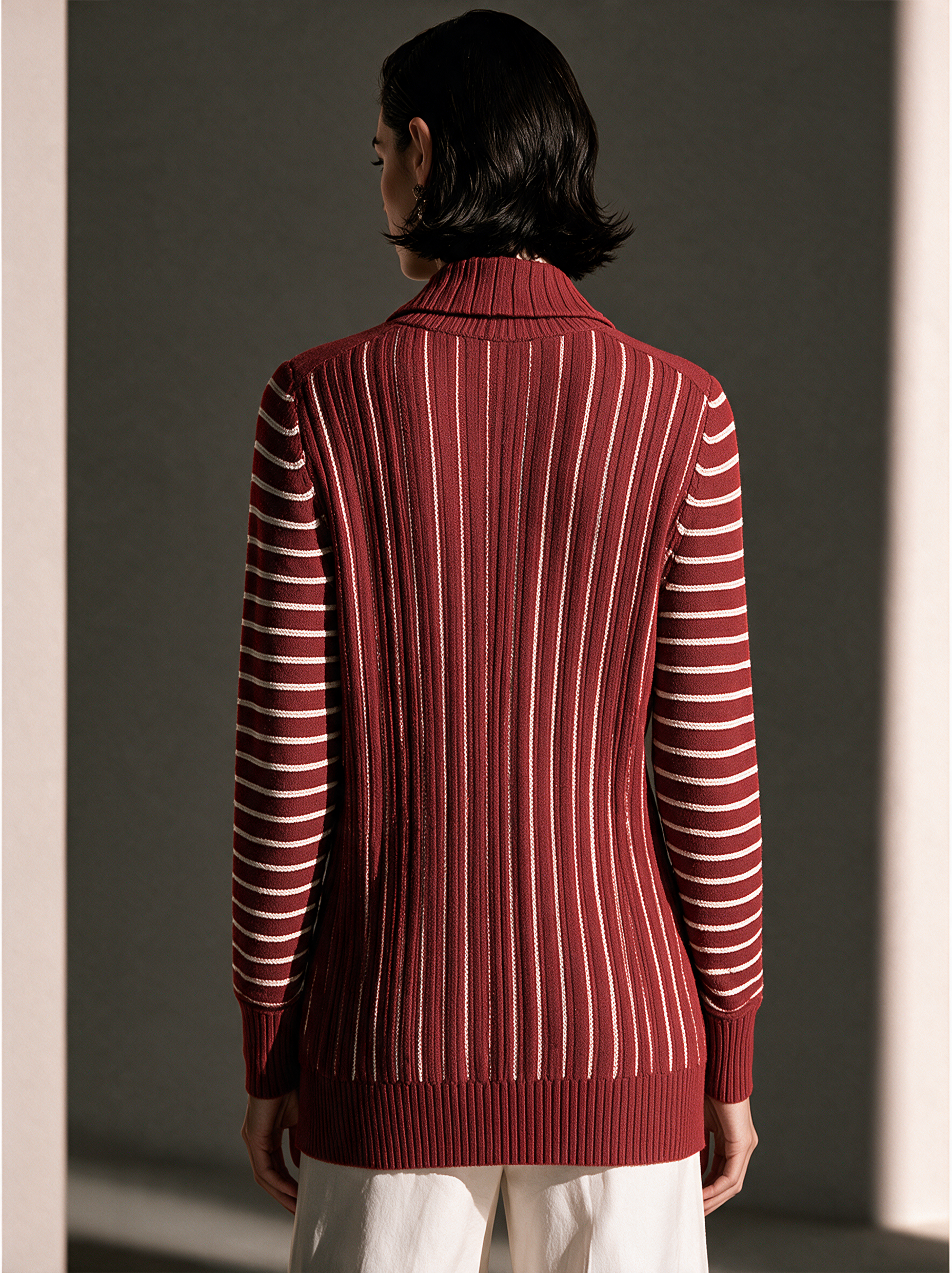 Women's Contrast Stripe Elegant Knit Lapel Cardigan MDZ3197H6GMJ