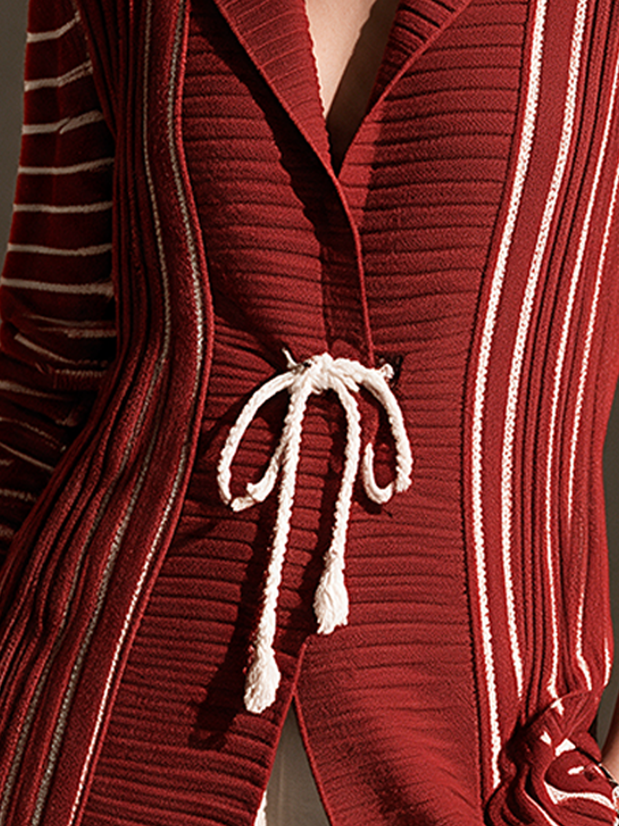 Women's Contrast Stripe Elegant Knit Lapel Cardigan MDZ3197H6GMJ