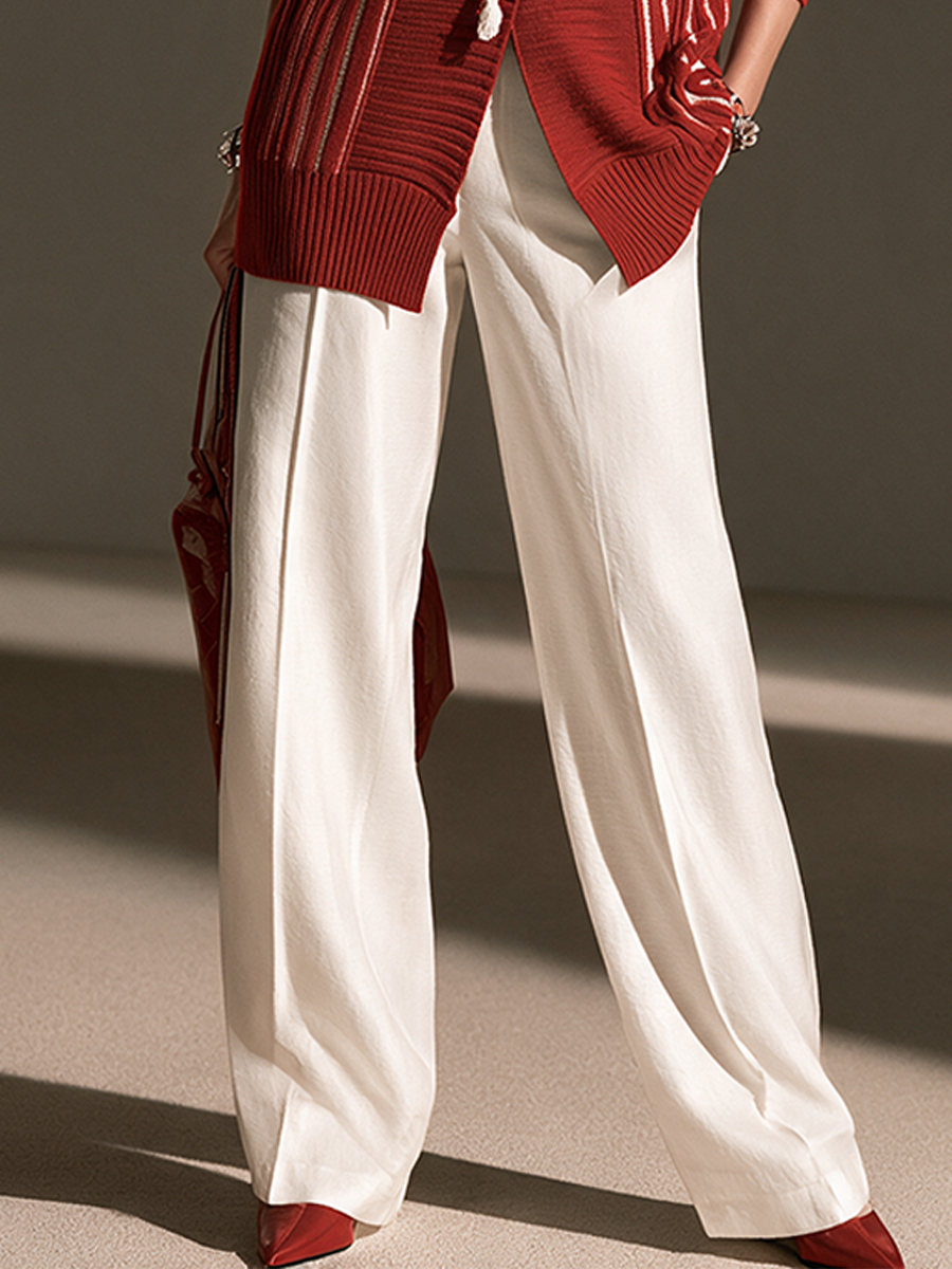 Women's Contrast Stripe Elegant Knit Wide-Leg Pants Set MDZ3183H4GMJ